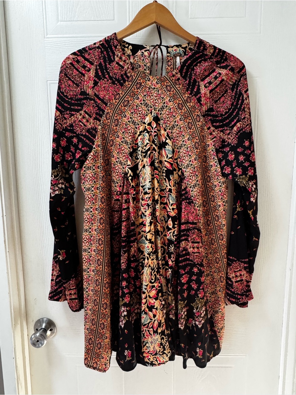Free People Black and Pink Mixed Floral Tunic Top